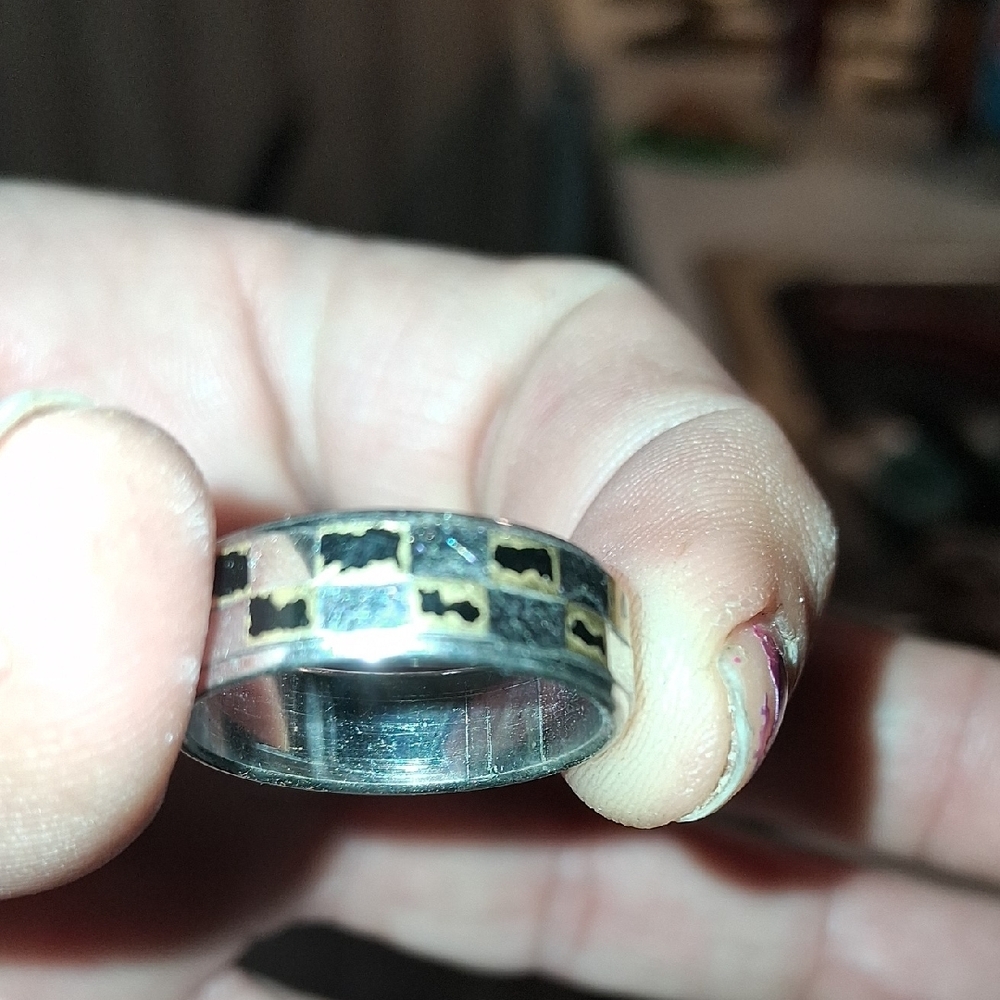 Checkered Silver And Black Ring - image 5